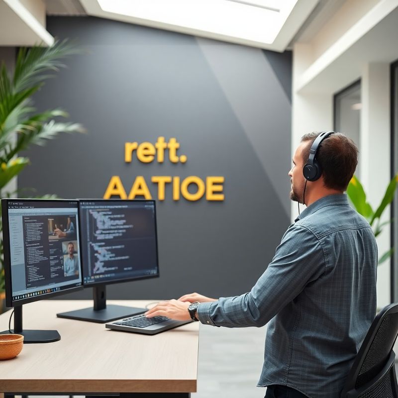 Engenheiro sênior em videochamada com dois monitores mostrando código e quadro de gestão de projeto